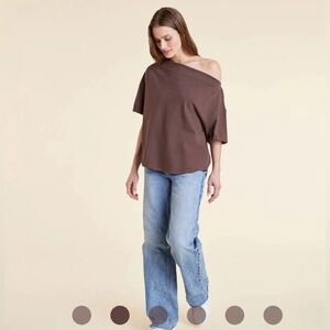NUUDS off the shoulder t shirt in coffee. Brand new, never worn or washed.